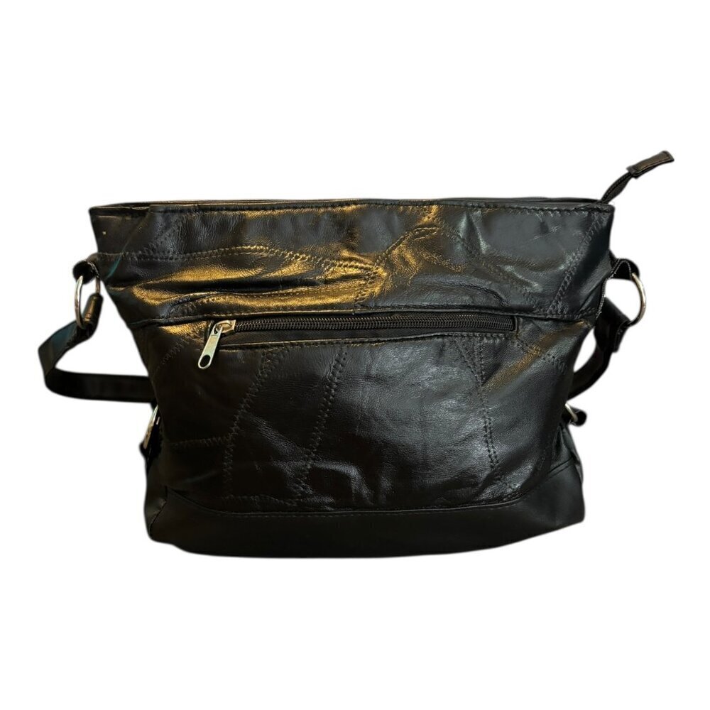 Gothic Black Soft Faux Leather Shoulder Bag - Picture 2 of 6